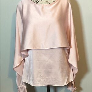 🩵NWT🩵 DKNY SILKY BLOUSE BABY PINK W/LONG BATWING OPEN SLEEVES RUNS BIG SZ XS